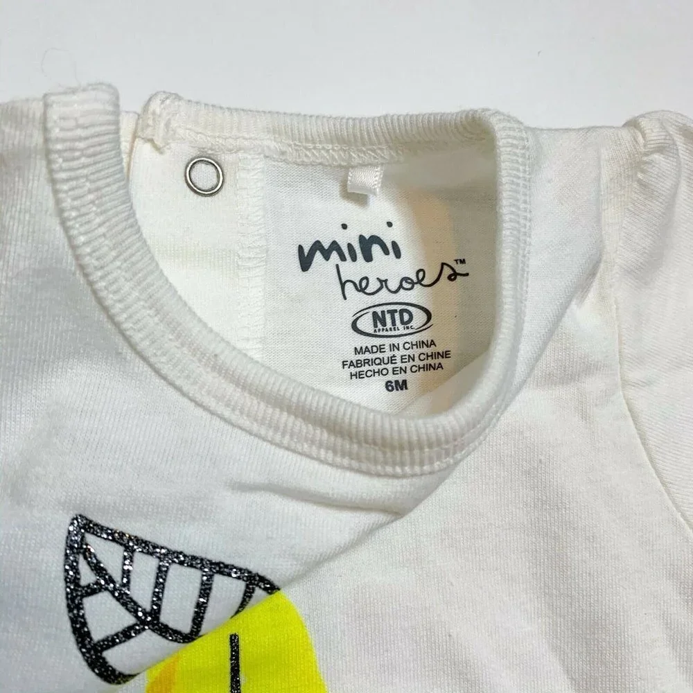 Mini Heroes Outfit‎ Baby Girl 6M 3 Piece I EAT LOCAL Yellow Black Set